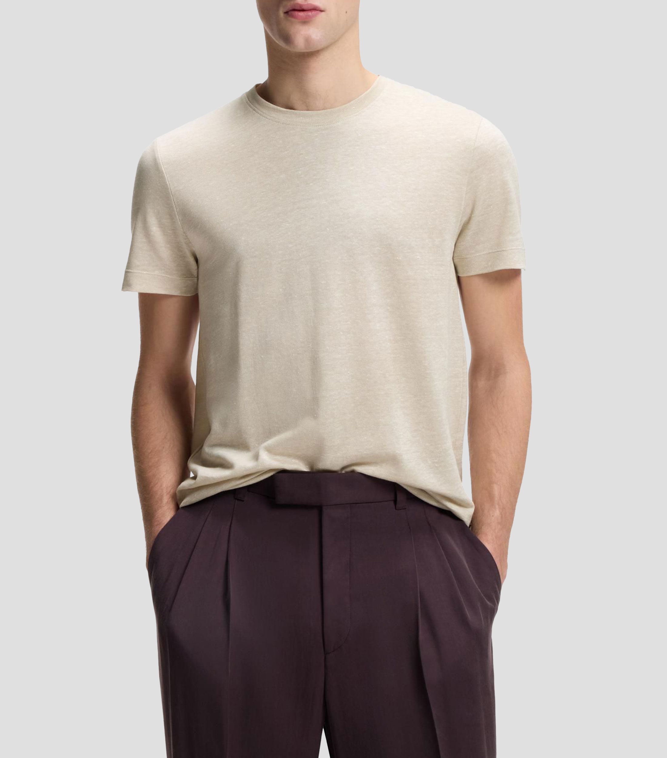 Playera regular de algodón y lino Hombre